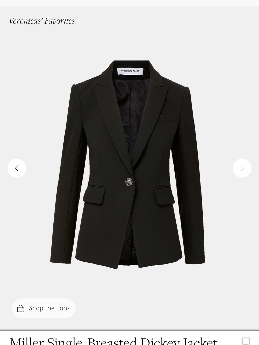 Veronica Beard Black Single-Button Tailored Blazer